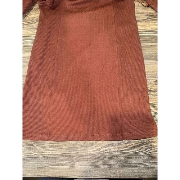 Open Edit Ribbed Cutout Mini Dress Size Small Long Sleeve Women Brown Chino. 7 - Picture 3 of 8